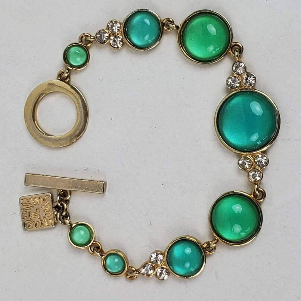 Vintage Anne Klein green, turquoise and Gold Bracelet - Picture 2 of 5